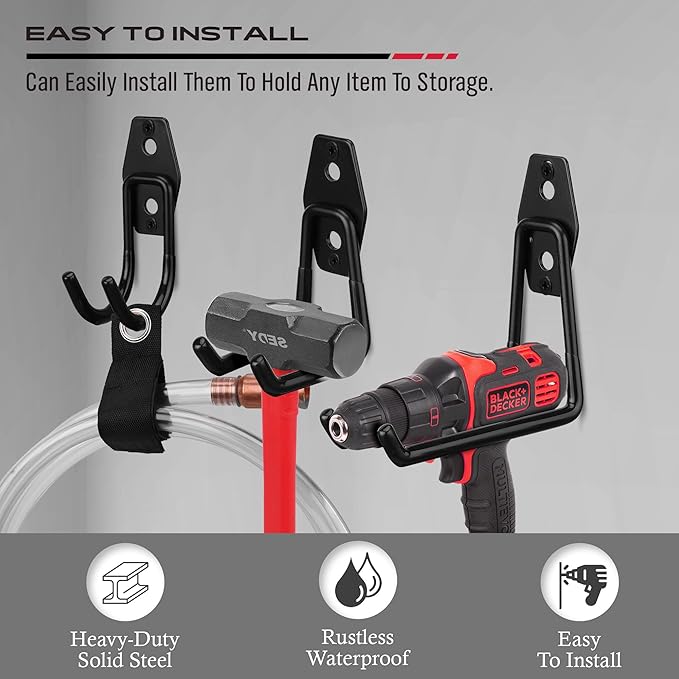 Garage Tool Storage Wall Hook Assortment Set: 15PCS Heavy Duty Large Hanger Garden Tool Organizer Ladder Bike Rack Yard Tool Holder Shed Shovel Metal Screw Organization Bicycle Steel Bracket