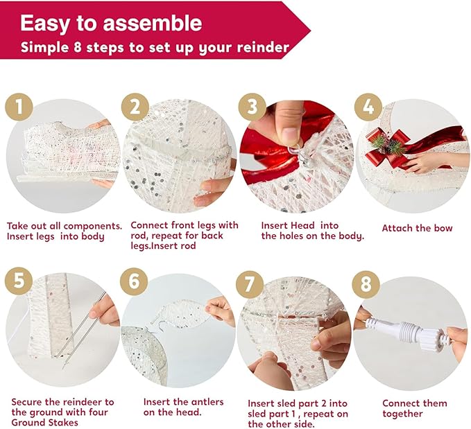 Lighted Reindeer Christmas Outdoor Yard Decorations, 4ft 3-Piece Reindeer Family Set with 240 LEDs, Ground Stakes, Durable Weatherproof Metal Frame for Home, Garden, Indoor Holiday Decor, White