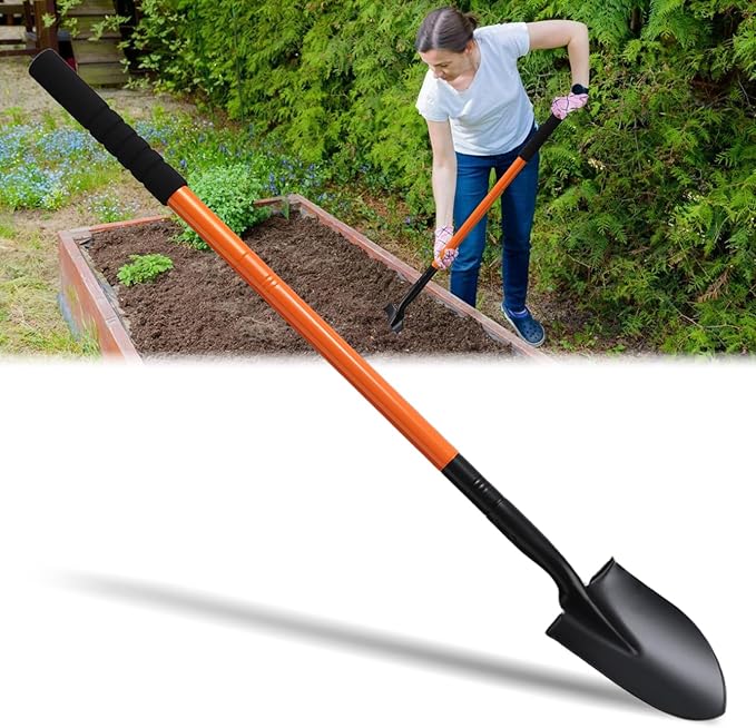 Small Shovels for Digging, Garden Spade Shovel Beach Shovels with 43.3in Handle,Heavy Duty Portable Metal Shovel for Gardening Camping Trenching Digging Landscaping,Off-Road Use, Orange