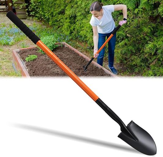 Small Shovels for Digging, Garden Spade Shovel Beach Shovels with 43.3in Handle,Heavy Duty Portable Metal Shovel for Gardening Camping Trenching Digging Landscaping,Off-Road Use, Orange