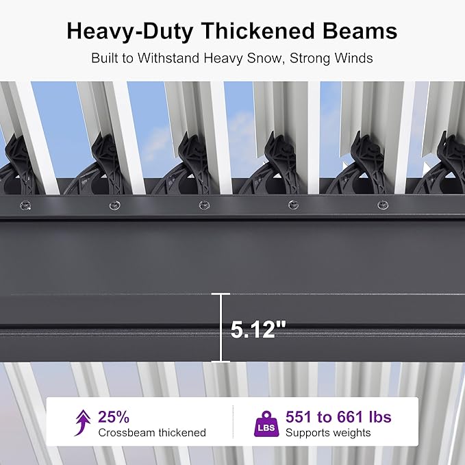 PURPLE LEAF Louvered Pergola 12' x 24' Outdoor Aluminum Pergola with Hidden Drainage System and Adjustable Patio Hardtop Oversized Pergolas with String Lights for Poolside Outdoor Kitchen Banquet