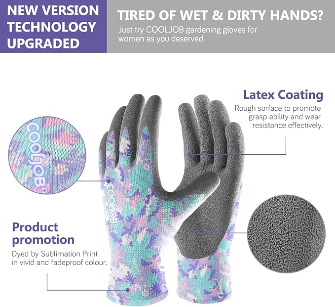 COOLJOB 6 Pairs Colorful Gardening Gloves for Women Ladies, Breathable Rubber Coated for Yard Garden, Outdoor Indoor Protective Work, Small Size, Varied Colors