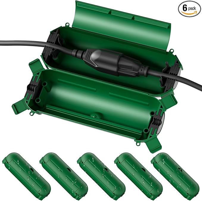 Flemoon [6 Pack] Outdoor Extension Cord Safety Cover with Waterproof Seal, Weatherproof Electrical Connection Box to Protect Outdoor Outlet, Plug, Socket, Christmas Holiday Decoration Light, Green