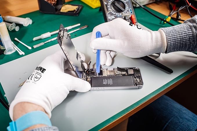 DULFINE Safety Work Gloves PU Coated-12 Pairs,White Seamless Knit Glove with Polyurethane Coated Smooth Grip on Palm & Fingers, for Men and Women, Ideal for General Duty Work (Large)