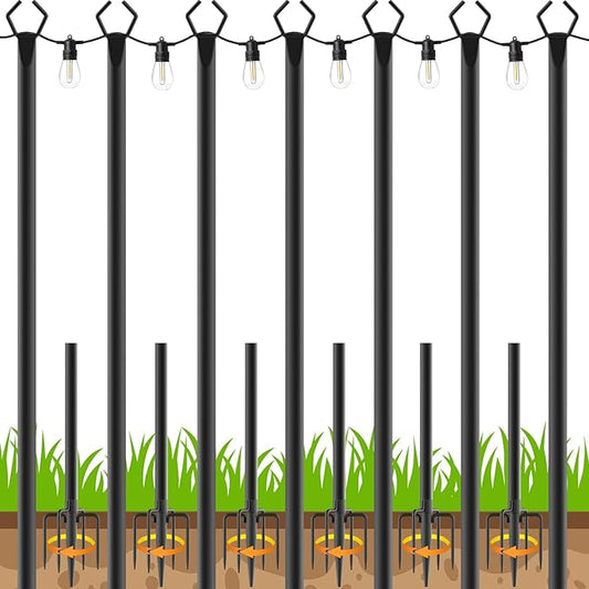 7 Pack 10 FT String Light Poles,Metal with Fork Lights Poles for Outdoor String Light, Rustproof Heavy Duty for Outside Garden,Patio,Wedding,Backyard,Deck,Party