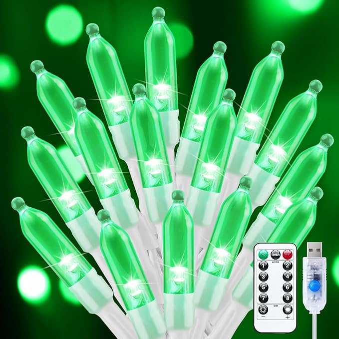 Minetom St. Patrick's Day Green String Lights - 39 Feet 100 LED Mini Green Lights with Remote, USB Operated Waterproof Tree Lights for Indoor Outdoor Garland Wreath Home Garden Holiday Party Decor