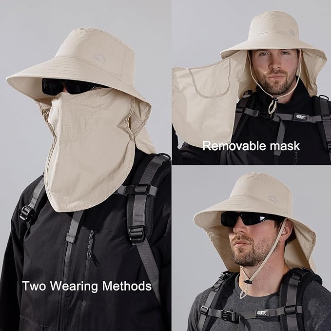 Sun Hat for Men Women with Neck Flap,UPF 50+ UV Protective Hiking Fishing Hats,Wide Brim Sun Hat for Women&Men
