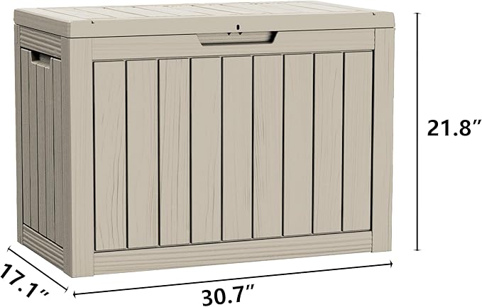 TARKARI 45 Gallon Lockable Resin Deck Box, Waterproof & UV-Resistant Outdoor Storage Box for Outdoor Cushion Storage, Garden Tools & Pool Accessories Storage, Gray