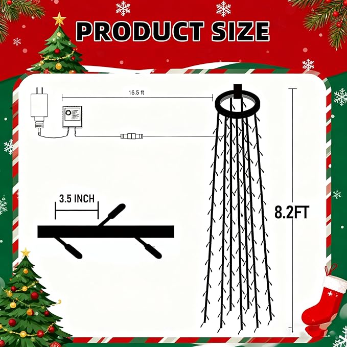 Dazzle Bright Christmas Tree Lights, 448 LED Waterfall Tree Topper Lights with Remote & 11 Modes, 8.2FT X 16 Lines Christmas Light for Indoor Outdoor Party Xmas Decoration, Warm White & Multi-Colored