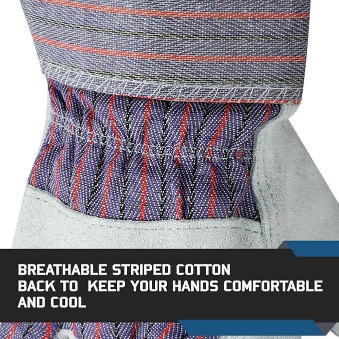 Glove Station Cowhide Leather Work Gloves for Men & Women – Work Gloves with Split Leather Palm, Rubberized Safety Cuff