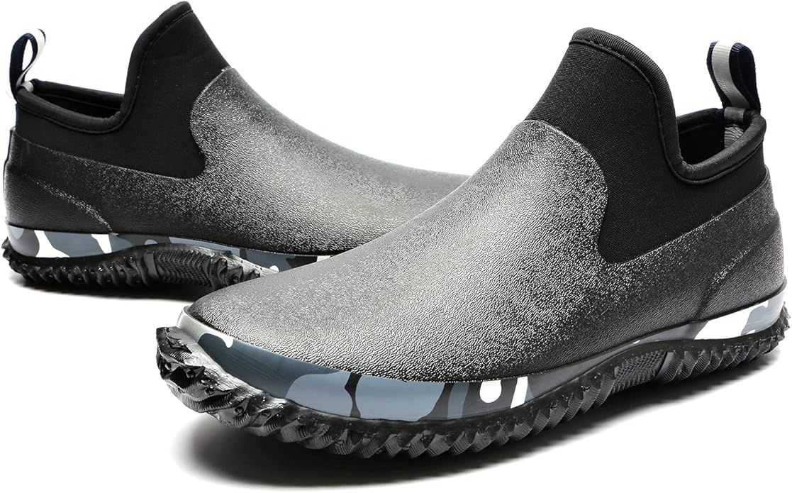 Unisex Waterproof Garden Shoes Ankle Rain Boots Mud Muck Rubber Slip-On Footwear with Comfort Insole for Women Men