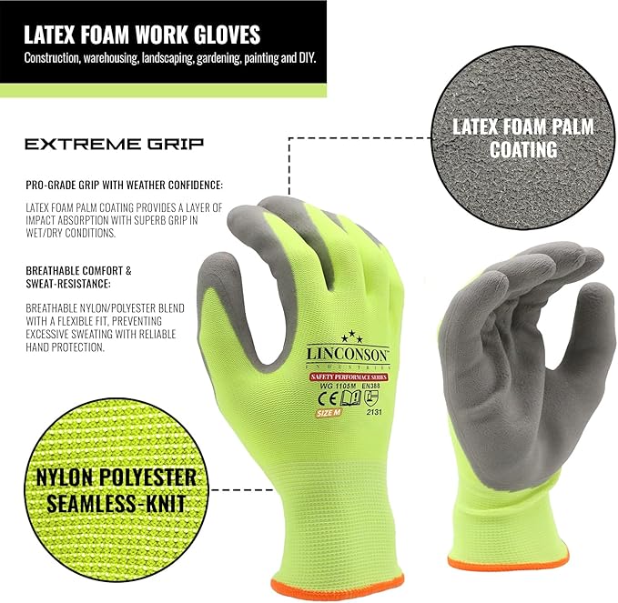linconson 12 Pack Safety Performance Series Construction Mechanics Work Gloves