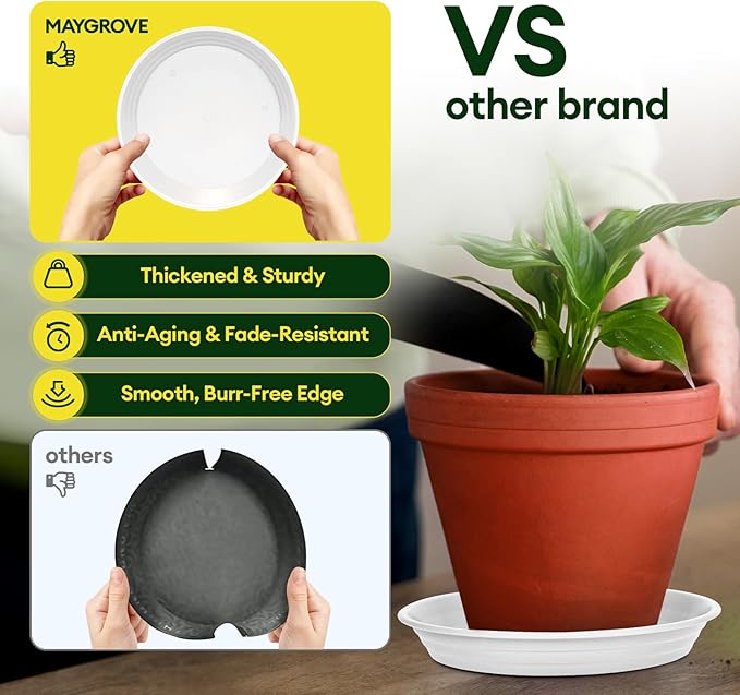6 Pack Plant Saucer, 8 10 12 inch Plant Saucers for Indoor, Heavy Duty Plastic Plant Trays for pots, Grow Bags, Bird Baths, Flower Drip Trays for Indoor and Outdoor Uses (8", White)