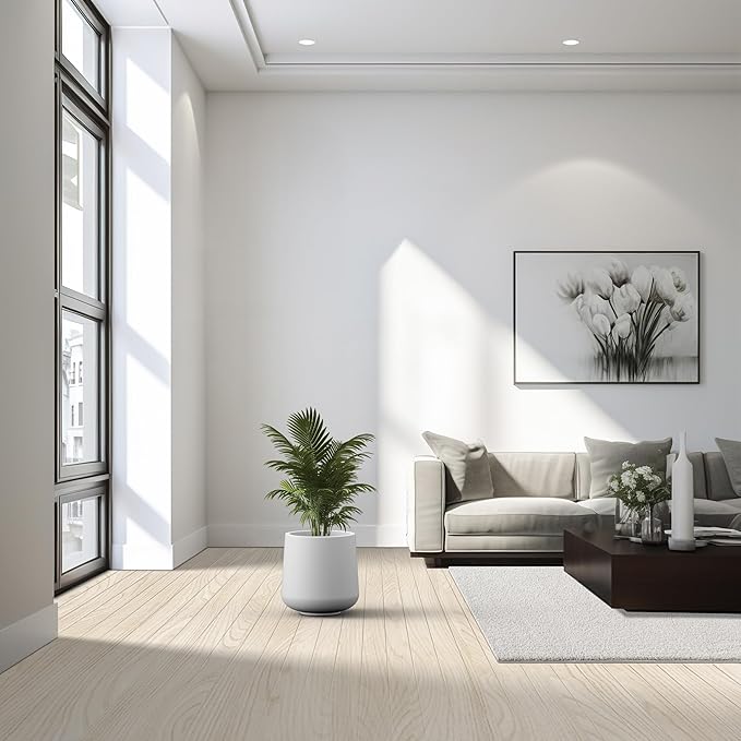 Kante 15.3-Inch Dia Round Concrete Planter, Large Plant Pot with Drainage Hole and Rubber Plug for Indoor Outdoor Use – Home, Garden, or Patio, Pure White