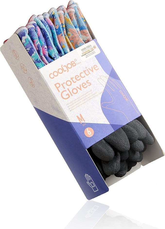 COOLJOB 6 Pairs Colorful Gardening Gloves for Women Ladies, Breathable Rubber Coated for Yard Garden, Outdoor Indoor Protective Work, Medium Size, Varied Colors