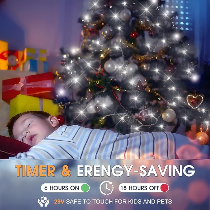 KNONEW 600ft 1500 LED Christmas String Lights Outdoor Green Wire 8 Modes & Timer Fairy Light Plug in Waterproof Patio Lights for Xmas Yard Tree Wedding Party Holiday Decorations (Cool White)