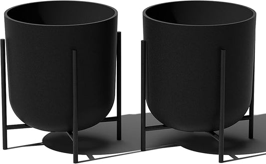 Veradek Mason Series Raised Lima Planter - Round Planter for Patio/Balcony | Plastic-Stone Composite w/Metal Plant Stand | Modern Décor for Plants