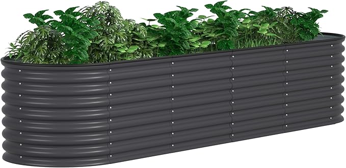 MUPATER Galvanized Raised Garden Bed 8x2x2ft, 9-in-1 Metal Raised Planter Box Oval with 2 Aluminum Support Rods,Outdoor for Vegetable, Flower, Backyard and Patio, Gray