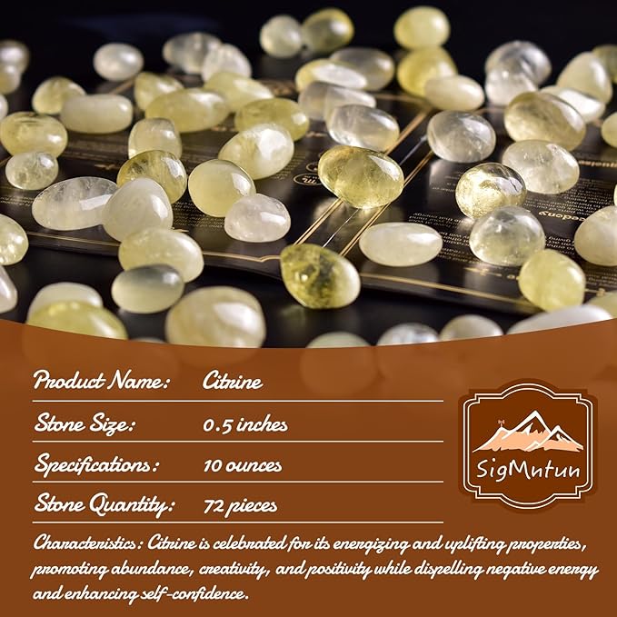 Polished Citrine Crystals Quartz - 72 Pcs, 0.5" 10 oz Handpicked Tumbled Gemstones Rocks Jasper, Pebbles for Reiki, Chakra, Healing and Decoration