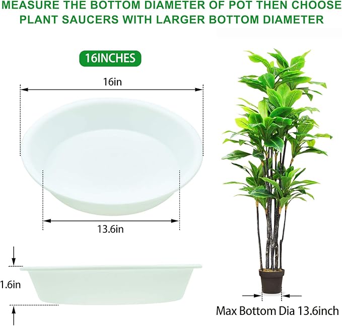 3 Pack Plant Saucer Heavy Duty Sturdy Drip Trays for Indoor and Outdoor (16 Inch, White)