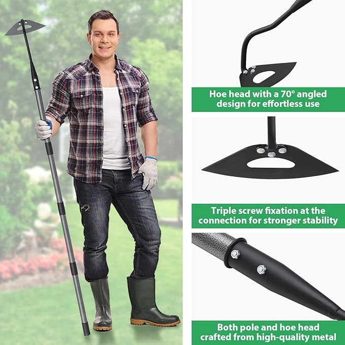Garden Hoe, 84" Hollow Hoe Garden Tool with Long Handle and Sturdy Blade for Digging, Weeding, Hoeing, Cutting and Loosing Soil, Sickle Gardening Set Heavy Duty Landscaping Tools