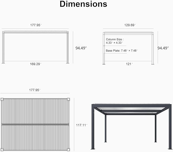 PURPLE LEAF Louvered Pergola 11' x 15' Outdoor Aluminum Pergola with Hidden Drainage System and White Adjustable Sun Shade Roof Patio Hardtop Large Pergolas for Patio Dining Poolside Side Yard