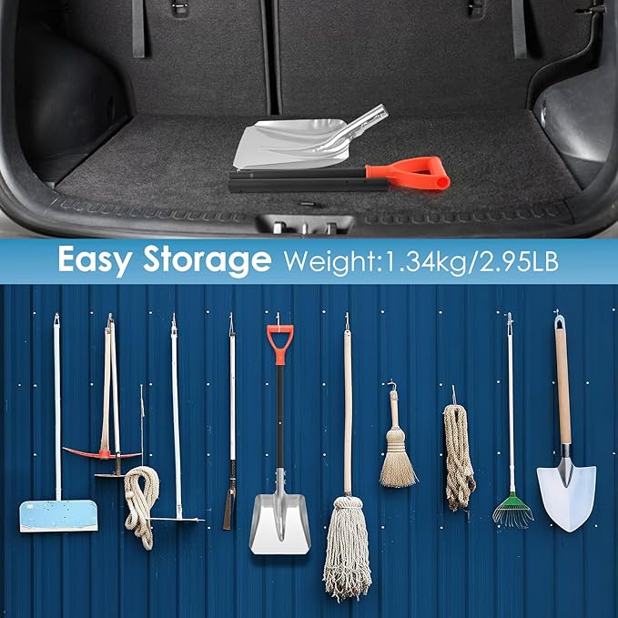 Aluminum Snow Shovel for Driveway – 40" Long Square Shovel with D Handle, Large Capacity Flat Shovel, Portable Snow Removal Tool for Home Garage Garden Camping Emergency, Orange