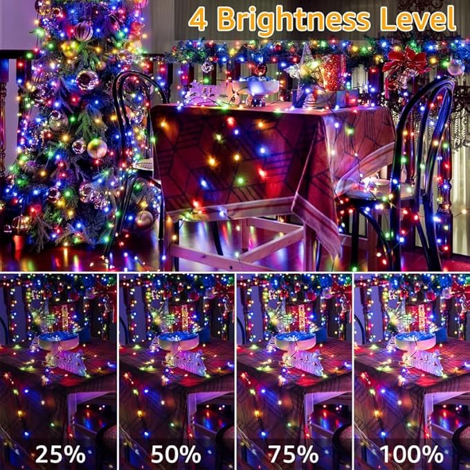Ollny Christmas Lights, 198 FT 600 LED Outdoor Waterproof Plug in Christmas Tree Lights with 8 Modes Remote Timer, String Lights for House Yard Outside Indoor Xmas Decorations Multicolor