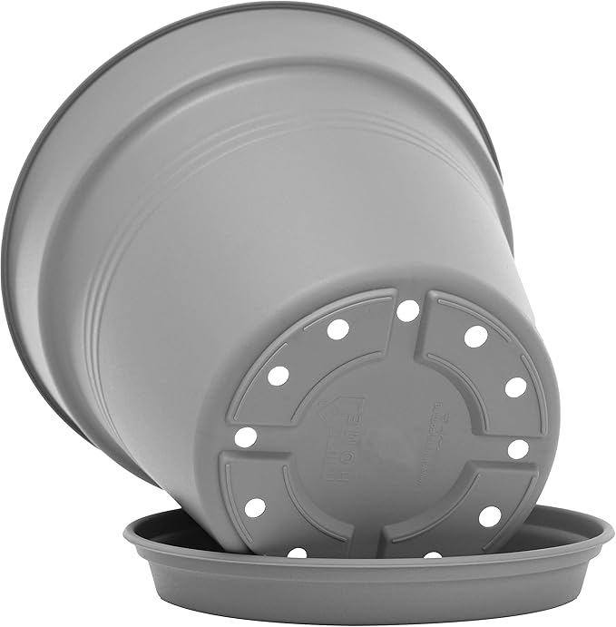 Mintra Home Garden Pots 4pk - Flowers, Herbs, Plants, Indoor, Outdoor, Colorful, Wholesale, Bulk (Grey, 17cm Diameter (6.6in))