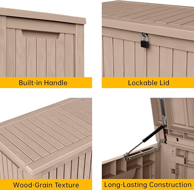 DRATO 180 Gallon Deck Box, Waterproof Resin Large Outdoor Storgae Box for Patio Furniture, Patio Cushions, Gardening Tools, Pool Supplies, Lockable