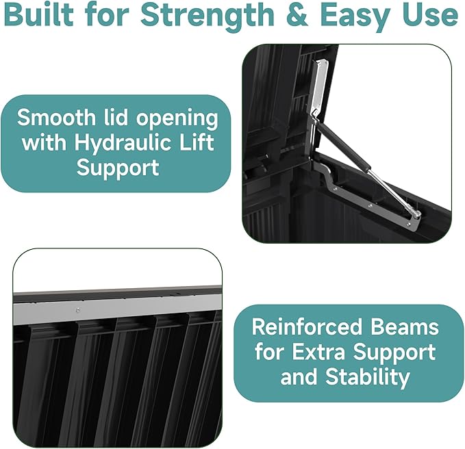 80 Gallon Waterproof Resin Deck Box, UV Resistant Outdoor Storage for Garden, Patio, Porch, Delivery, Striped Black