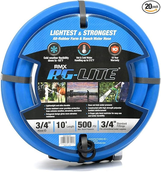 AG-LITE BSAL3410 3/4" x 10' Hot/Cold Water Rubber Garden Hose, 100% Rubber, Ultra-Light, Super Strong, 500 PSI, 50F to 190F Degrees, High Strength Polyester Braided