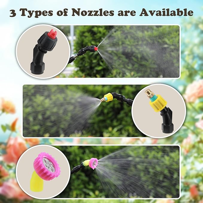 Battery Powered Sprayer 2 Gallon, Powerful Electric Garden Sprayer with 3 Mist Nozzles, USB Rechargeable Handle, Retractable Wand and Adjustable Shoulder Strap for Irrigation, Weeding (White)