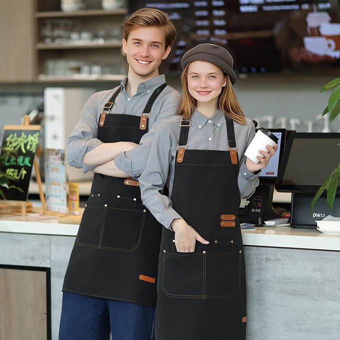 Chef Apron for Men Women with Pockets Adjustable Strap, Water Repellent Apron for Cooking, Baking