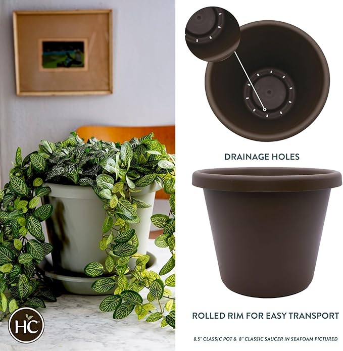 20 inch Round Classic Planter - Plastic Plant Pot for Indoor Outdoor Plants Flowers Herbs, Chocolate