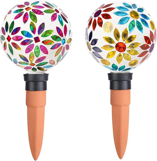 Terracotta Watering Spikes Mosaic Watering Globes for Outdoor Plants 2 Pack Automatic Plant Waterer Watering Devices Water Bulbs