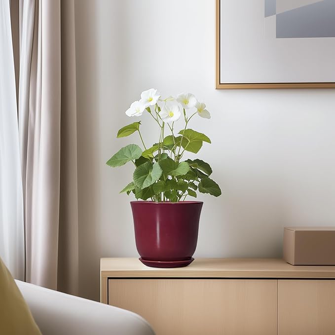 Ceramic Pots for Plants - 5.6 Inch Plant Pot for Indoor Outdoor, Round Succulent Orchid Pot with Drainage Hole and Saucer, Modern Small Planter, Window Office Desk Decor, Teacher Gifts, Red