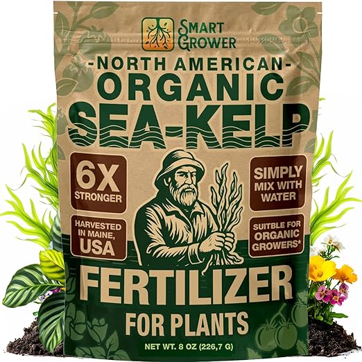 Organic Sea Kelp Fertilizer for Plants – Water-Soluble – Makes 200 Gallons – Kelp Meal Concentrate Plant Food – for Indoor Gardens, Hydroponics, Vegetables, Houseplants - Smart Grower - 8oz Bag