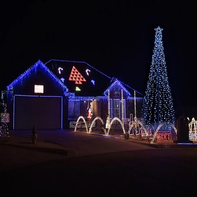 Outdoor Lighting Christmas Tree Lights 7.8Ft Cone Tall Star Topped Artificial Christmas Trees Arbol de Navidad Outside Decor for Xmas New Year Holiday White/Blue