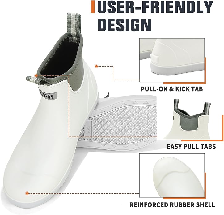 Mens Deck Boots, Saltwater Fishing Booties Rubber Waterproof Ankle Rain Boots, High-performance Footwear Chelsea Boots for Gardening Fishing Boating Camping Sailing