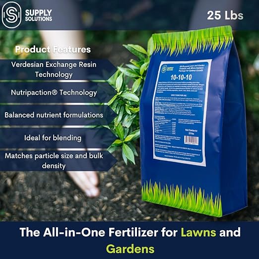 10-10-10 Complete Lawn & Garden Granular Fertilizer with Micronutrients – Balanced NPK Plant Food for Soil Health, Blooms & Roots – Safe for Vegetables, Fruits, Lawns (25 Pounds)