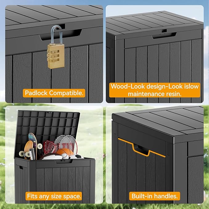 KAMABOKO 32 Gallon Resin Deck Box 2 Pack Outdoor & Indoor Waterproof Storage Box for Garden Tools, Package Delivery, Pool Supplies, Patio Cushions, Black(Set of 2)