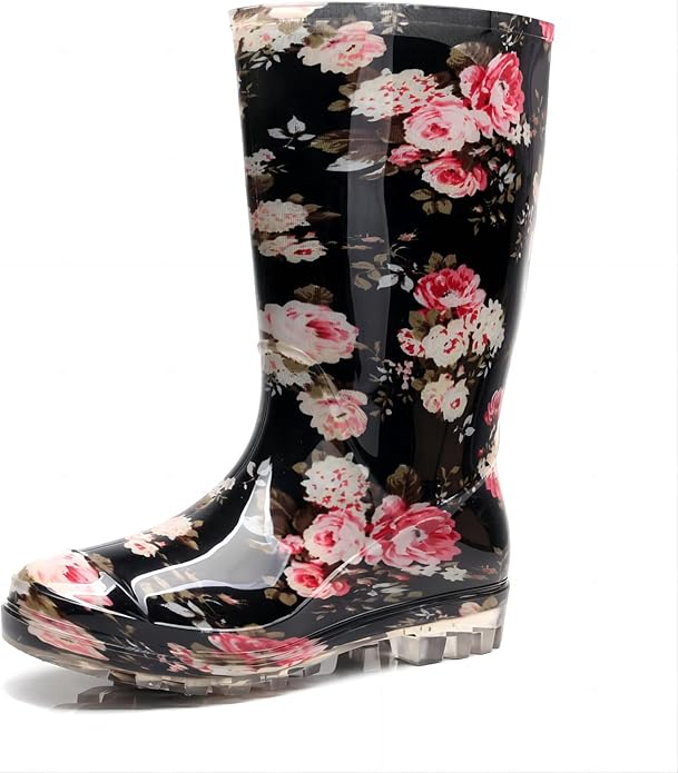 Womens Rain and Garden Boot Half Calf Rubber Rainboots Floral Printed Waterproof for Garden Women rain Footwear