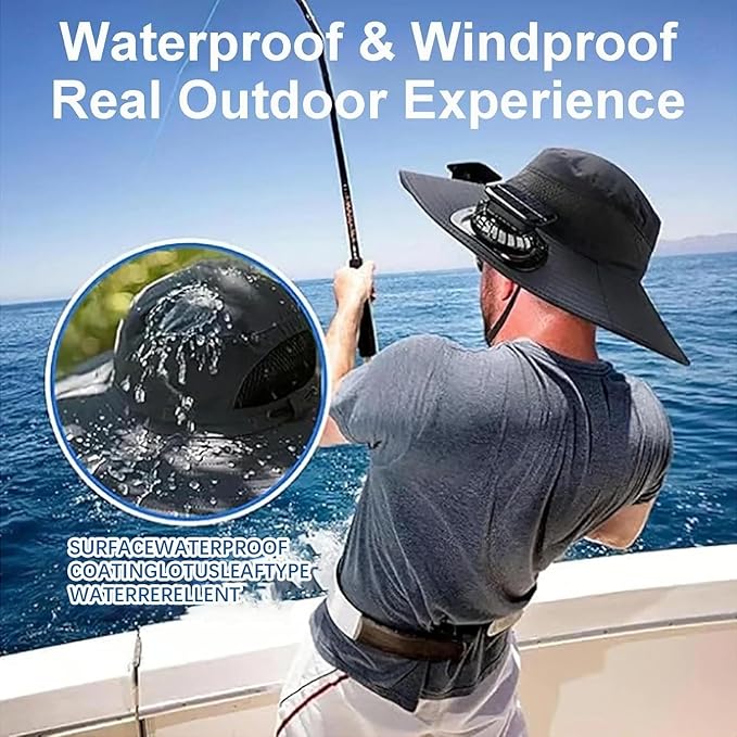 Solar Powered Fan Hat with 2 USB Solar Charging Removable Fans Wide Brim Sun Hat for Outdoor Fishing, Hiking Gardening