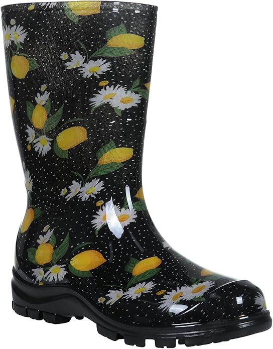 Asgard Women's Mid Calf Rain Boots Printed Waterproof Rubber Boots Short Garden Shose