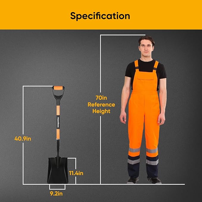 Flat Shovel，Heavy Duty Transfer Shovel with 41-Inch Long Durable Handle and Blade- Ideal for Construction, Landscaping, Gardening, and Snow Removal- Durable, Rust-Resistant, and Multipurpose Scoop.