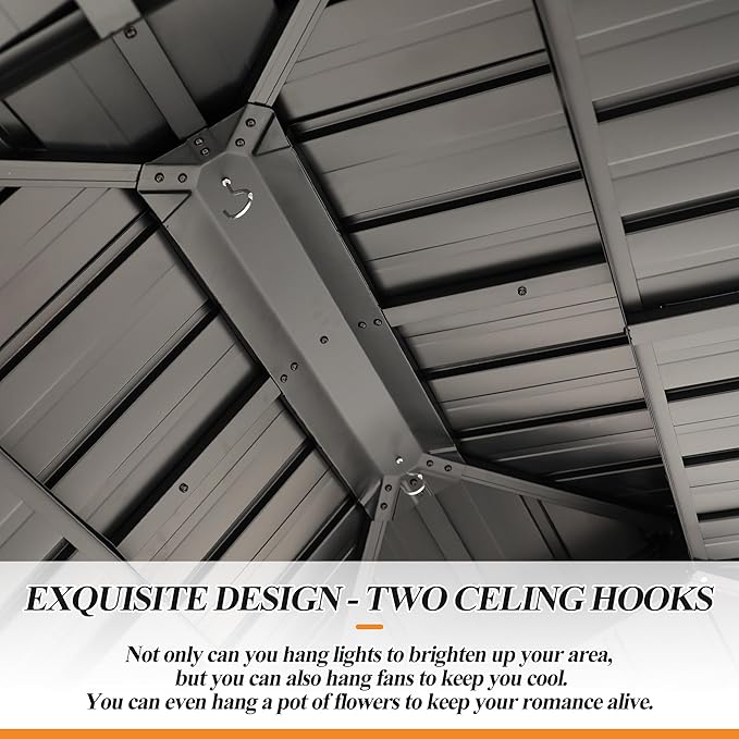 GARTOO 11’x13’ Outdoor Wooden Gazebo, Patio Galvanized Steel Wood Gazebo with Privacy Curtains and Netting, Vented Double Roof Hardtop Pavilion for Garden, Porch, Lawn, Poolside, Backyard, Deck