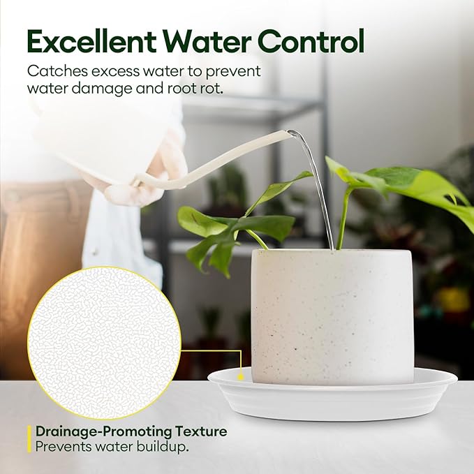 6 Pack Plant Saucer, 8 10 12 inch Plant Saucers for indoor, Heavy Duty Plastic Plant trays for pots, Grow Bags, Bird Baths, Flower Drip Trays for Indoor and Outdoor Uses (10", White)