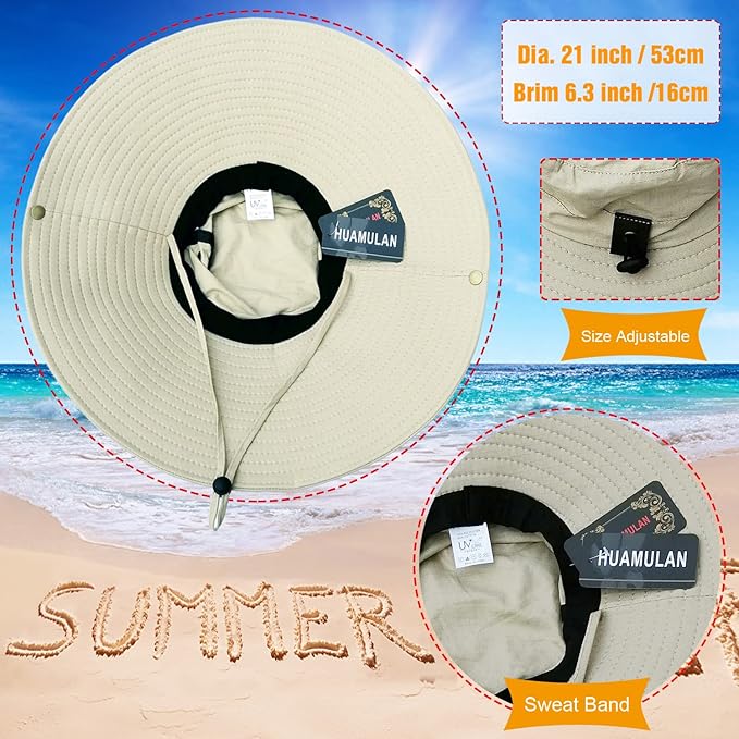 HUAMULAN 6" Super Wide Brim Sun Hats, Men and Women Bucket Hat for Fishing Hiking Garden Lawn Work Safari Camping Outdoor