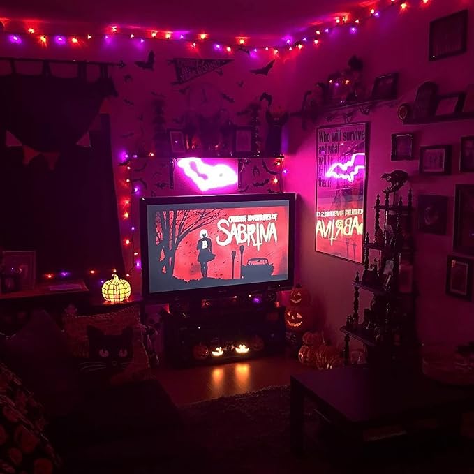 TW SHINE Halloween Lights, 400 LED 132FT Outdoor Halloween Lights Plug in with 8 Modes, Waterproof Light Outdoor, Indoor Decorations for Party Yard Haunted House Decor, Orange and Purple